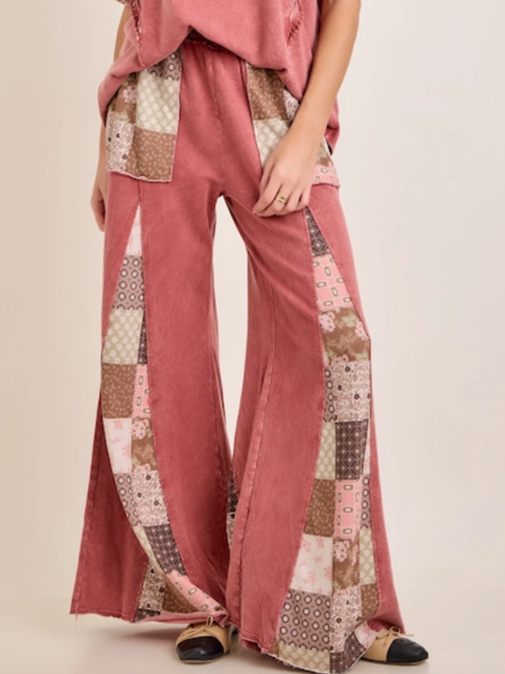 "The Terra" PANTS Terracotta Mineral Wash Paisley Patchwork Flared Pants
